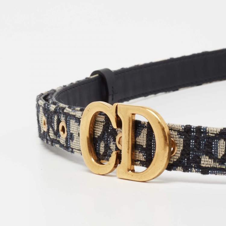 Pre Owned Dior Navy Blue Oblique Canvas CD Logo Belt 90CM