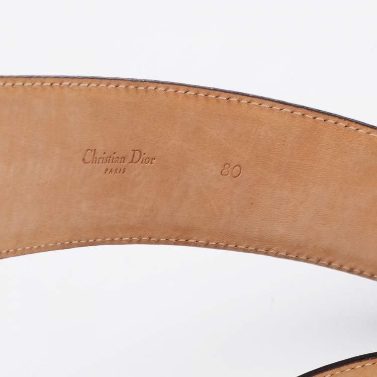 Pre Owned Dior Black Oblique Patent Leather Logo Belt 80CM