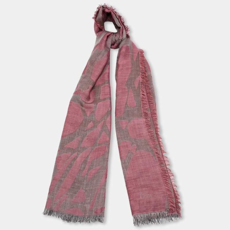 مملوكة مسبقًا Dior Mauve Patterned Silk & Wool Fringed Shawl 