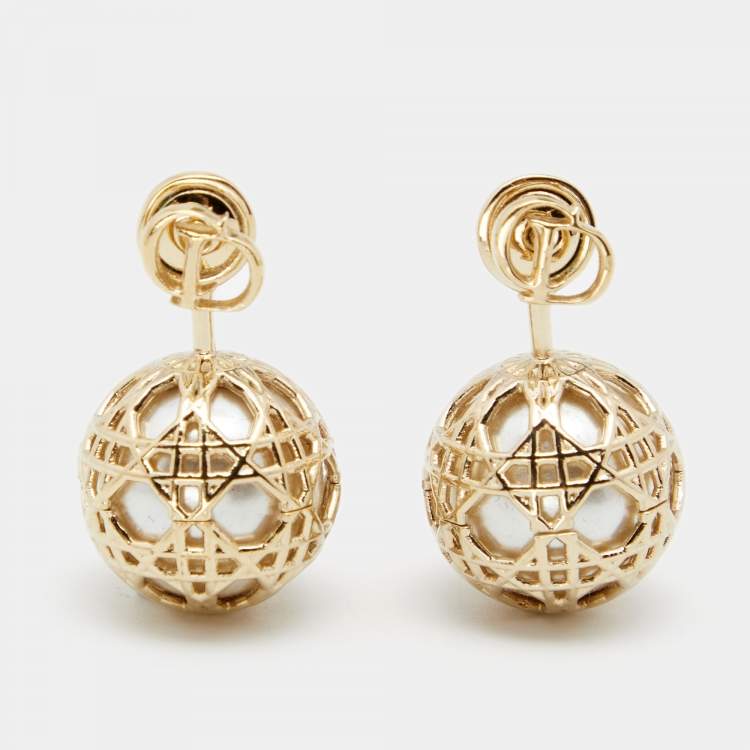 Dior☆CRYSTAL DIOR TRIBALES GOLD-FINISH PENDANT EARRINGS Dior Tribales Earrings Gold-Finish Metal with White Resin