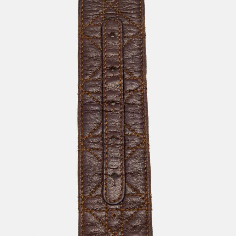 Pre Owned Dior Brown Cannage Leather Crystal Embellished D Buckle Belt 95CM