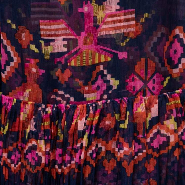 Pre Owned Dior Multicolour Aztec Print Silk Ruffled Scarf