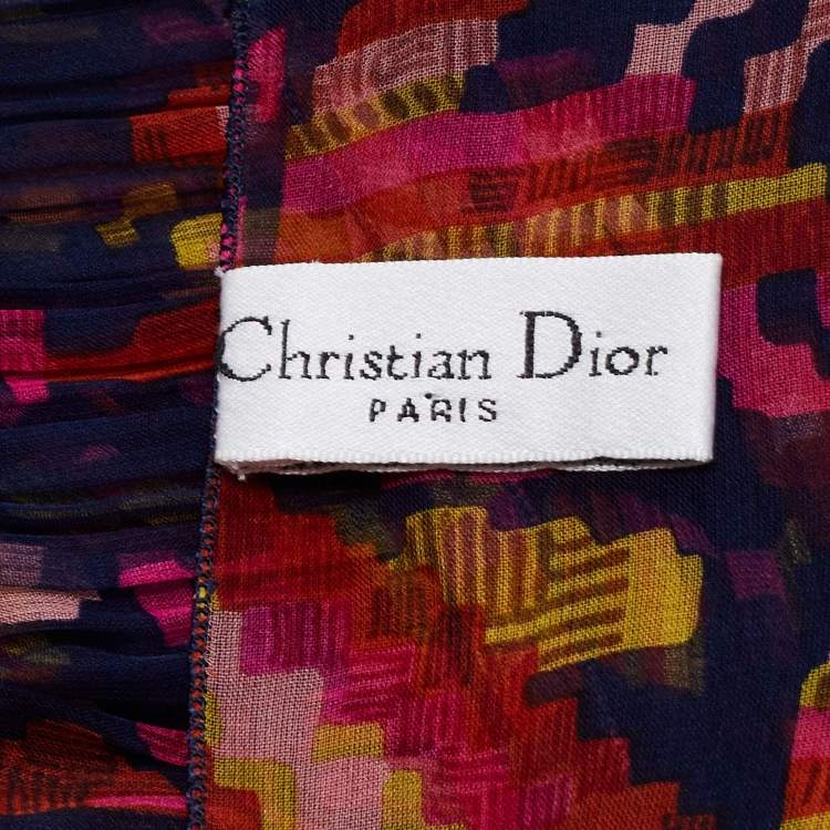 Pre Owned Dior Multicolour Aztec Print Silk Ruffled Scarf