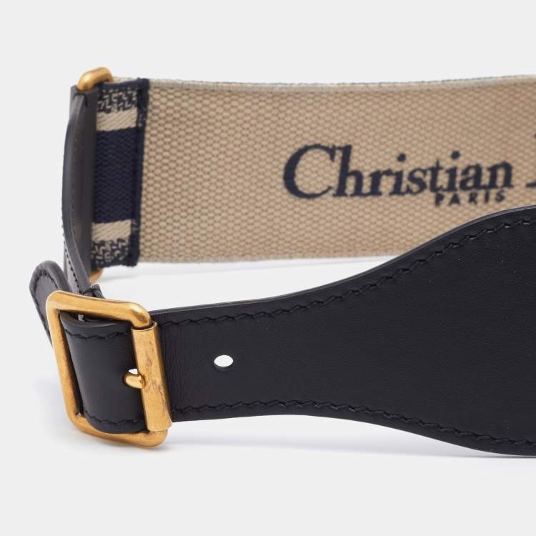 Pre Owned Dior Blue/Beige Embroidered Canvas and Leather Waist Belt 75 CM