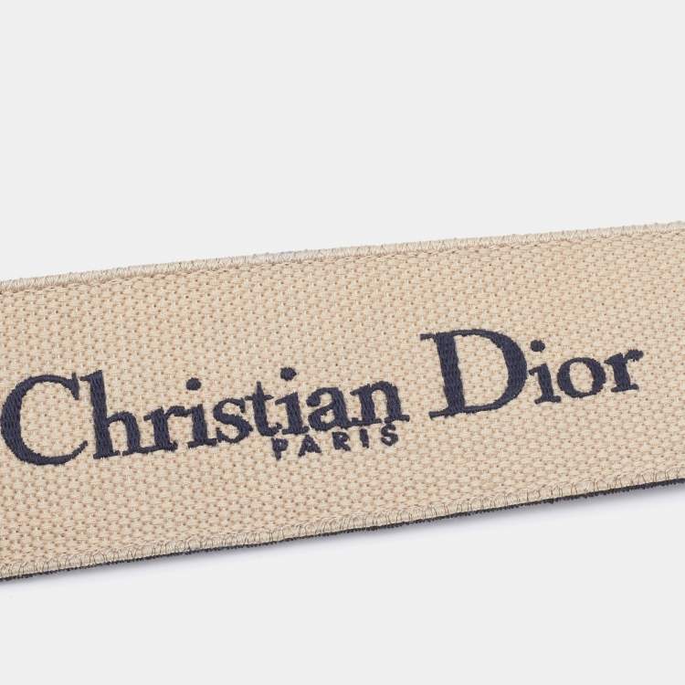 Pre Owned Dior Blue/Beige Embroidered Canvas and Leather Waist Belt 75 CM