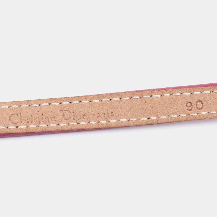Pre Owned Dior Magenta Leather Crystal Embellished Logo Chain Belt 90 CM