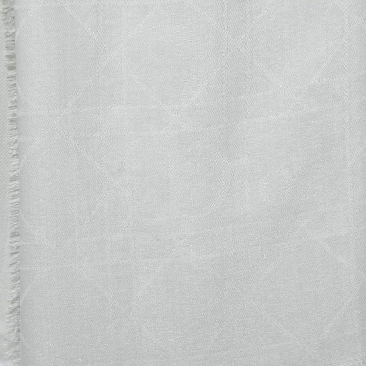 Pre Owned Dior Ivory Cannage Patterned Wool & Silk Fringed Square Scarf 