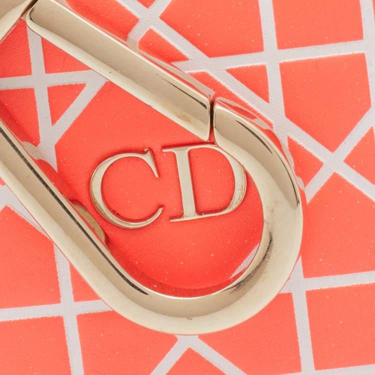 Pre Owned Dior Orange Cannage Patterned Leather Crest Bag Charm/ Key Ring