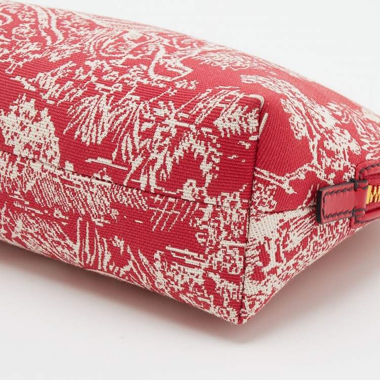 Pre Owned Dior Red Toile de Jouy Reverse Jacquard Canvas 30 Montaigne Cosmetic Pouch