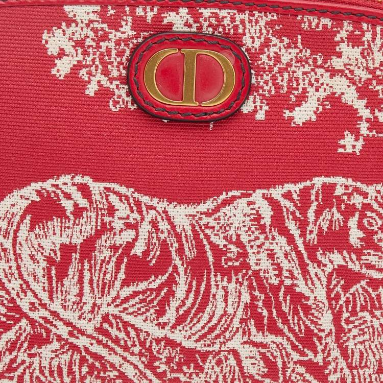 Pre Owned Dior Red Toile de Jouy Reverse Jacquard Canvas 30 Montaigne Cosmetic Pouch