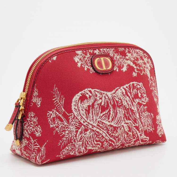 Pre Owned Dior Red Toile de Jouy Reverse Jacquard Canvas 30 Montaigne Cosmetic Pouch