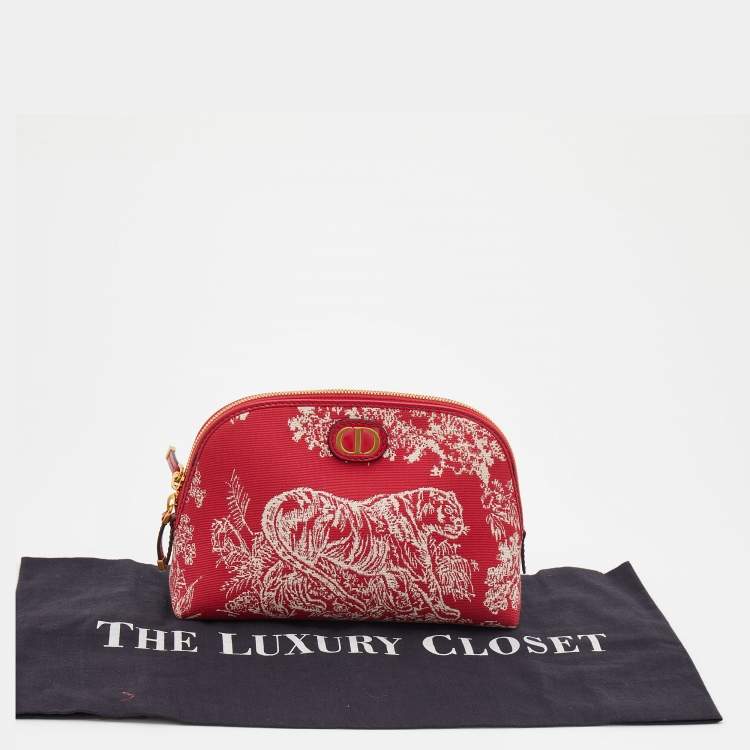 Pre Owned Dior Red Toile de Jouy Reverse Jacquard Canvas 30 Montaigne Cosmetic Pouch