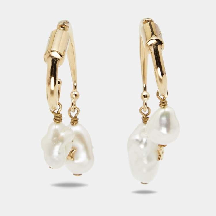 Pre Owned Dior Gold Tone Shiny-D Double Drop Earrings