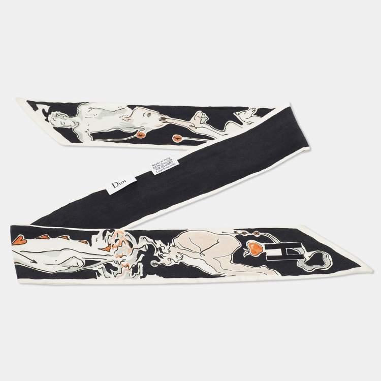 Pre Owned Dior Black ABCDior H 'Homme' Print Silk Mitzah Scarf