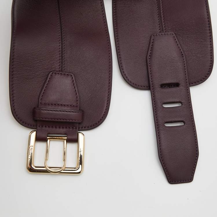 Pre Owned Dior Plum Leather Bar Wide Waist Belt S