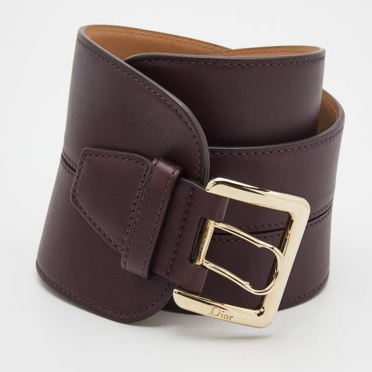 Pre Owned Dior Plum Leather Bar Wide Waist Belt S