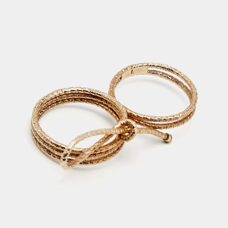 Pre Owned Dior Miss Dior Crystal Gold Tone Two-Finger Bow Cocktail Ring Size L