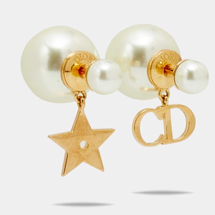 BÔNG TAI Dior Women Tribales Earrings GoldFinish Metal and White Resin  Pearls