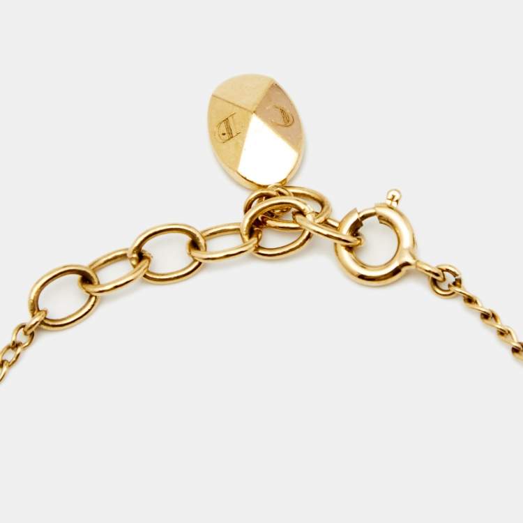 Pre Owned Dior Vintage Gold Tone Crystal Bow Charm Bracelet