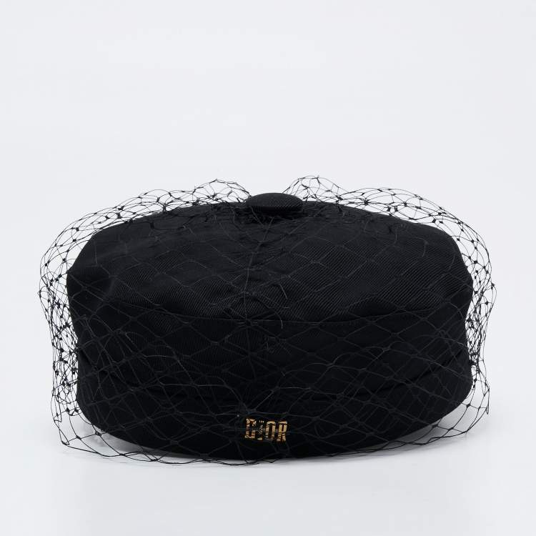 Pre Owned Dior Black Cotton Arty Mesh Veil Newsboy Cap 