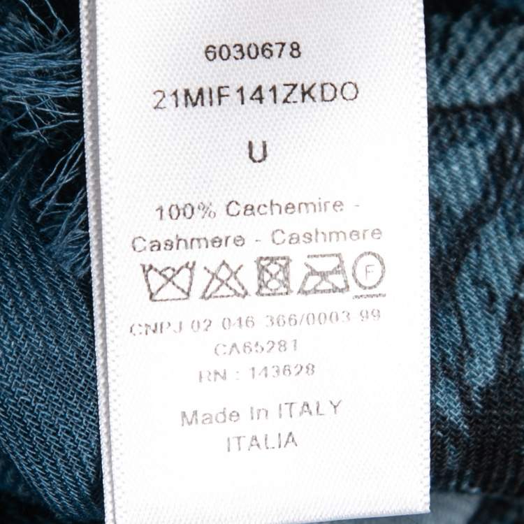 Pre Owned Christian Dior Blue Floral Print Cashmere Scarf 