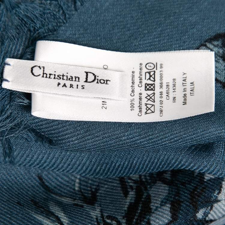 Pre Owned Christian Dior Blue Floral Print Cashmere Scarf 