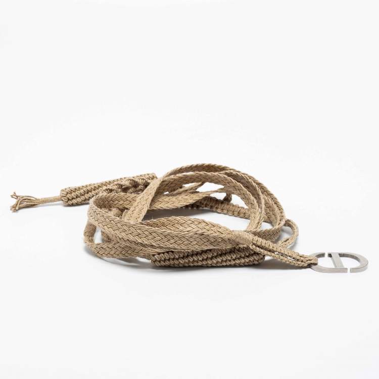 Pre Owned Dior Beige Jute Diornatural Slim Belt 