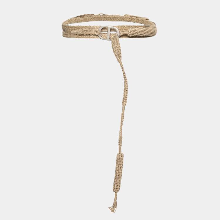 Pre Owned Dior Beige Jute Diornatural Slim Belt 