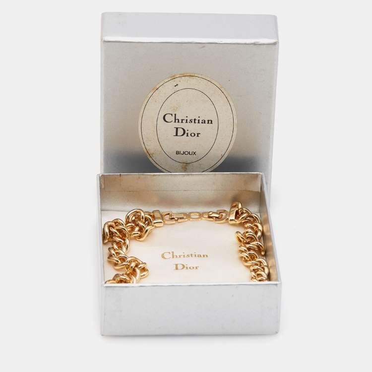 Pre Owned Dior Crystals Gold Tone Chain Link Necklace