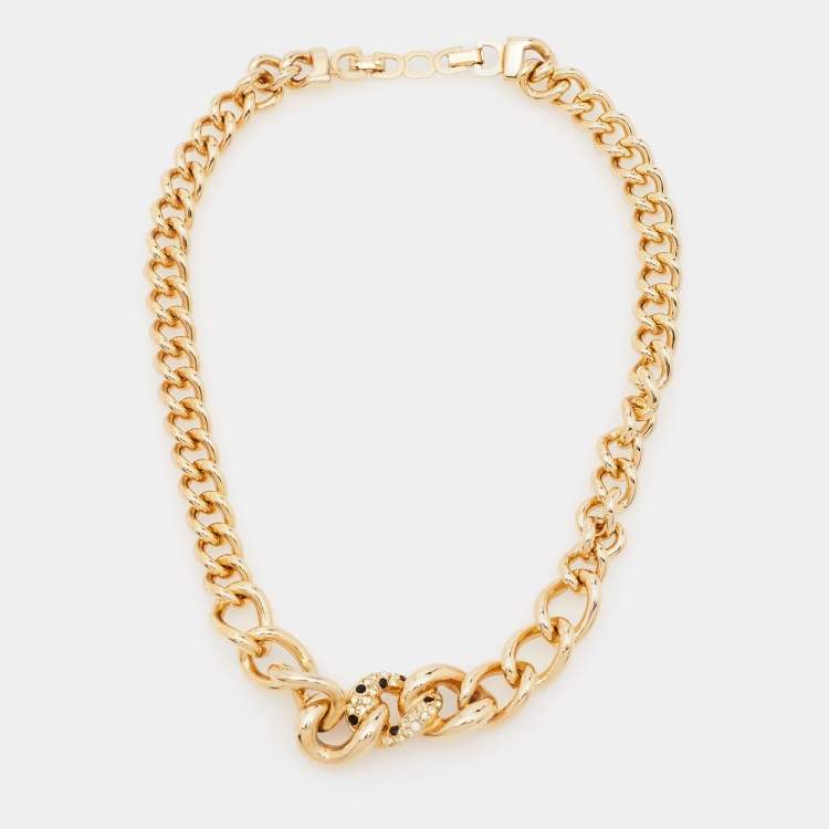 Pre Owned Dior Crystals Gold Tone Chain Link Necklace