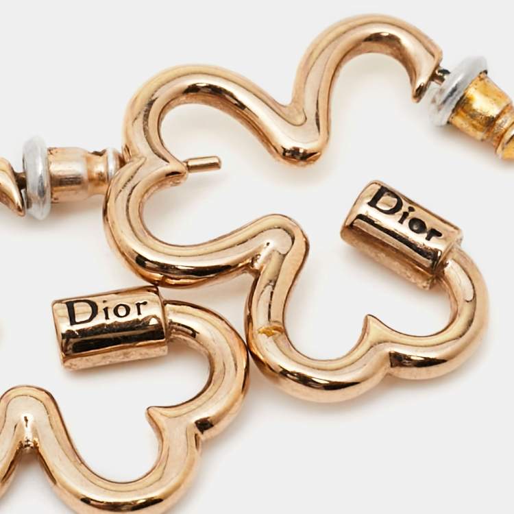 Pre Owned Dior Clover Heart Gold Tone Earrings