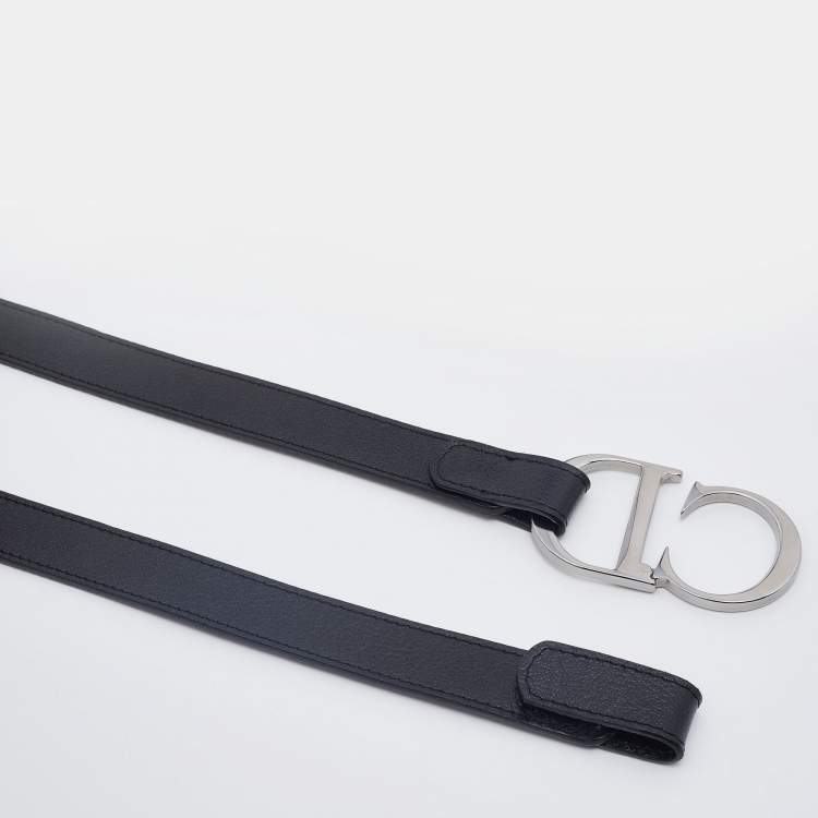 Pre Owned Dior Black Leather CD Logo Belt 80CM