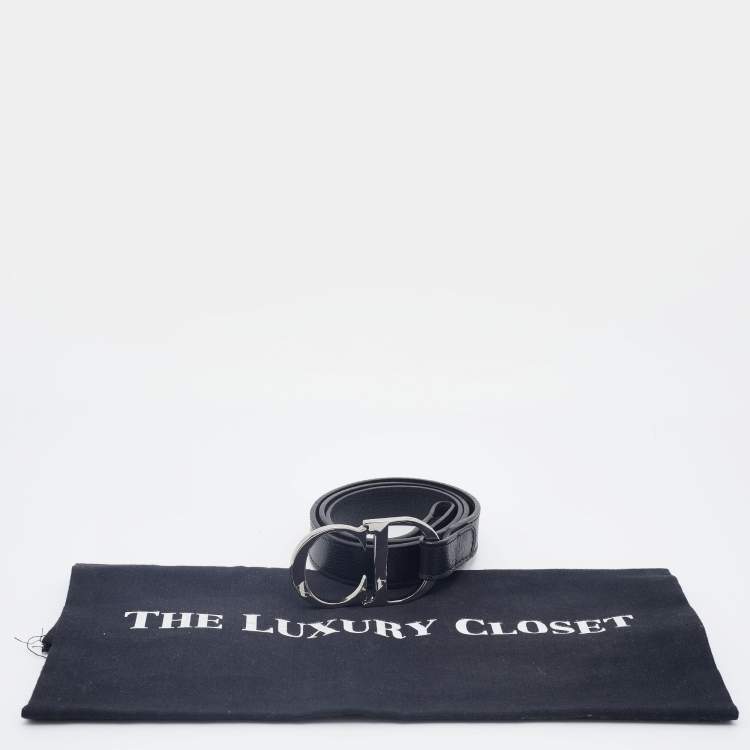 Pre Owned Dior Black Leather CD Logo Belt 80CM