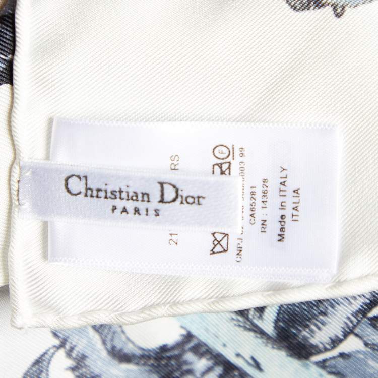 Pre Owned Dior White & Blue Le Monde Silk Scarf