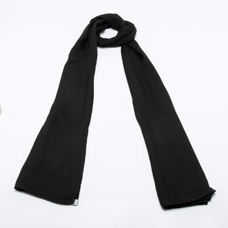 Pre Owned Dior Black Oblique Jacquard Silk Scarf