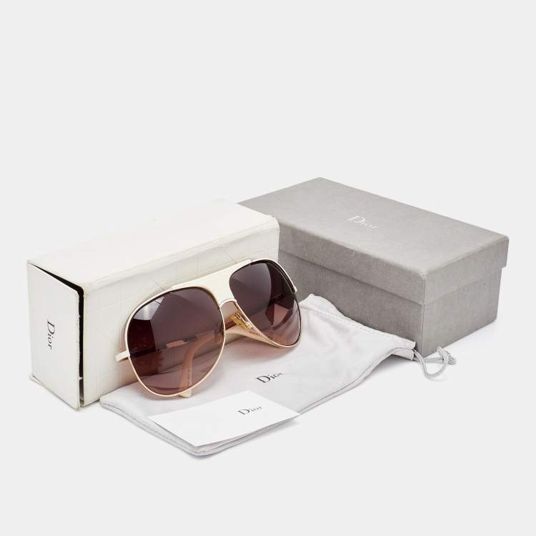 Pre Owned Dior White & Gold Tone/Brown Gradient MyLadyDior8 Aviator Sunglasses