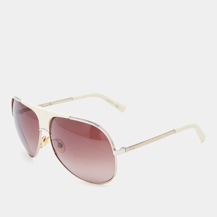 Pre Owned Dior White & Gold Tone/Brown Gradient MyLadyDior8 Aviator Sunglasses