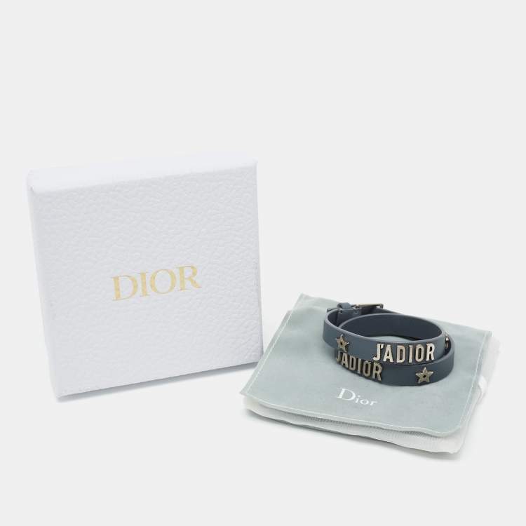 Pre Owned Dior Grey Leather J'adior Double Wrap Bracelet