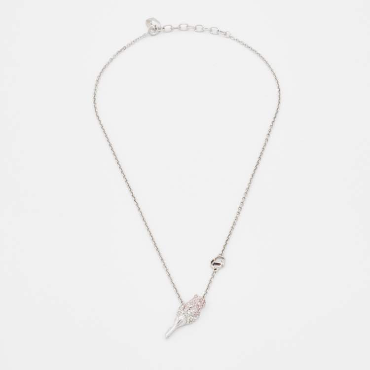 Pre Owned  Dior Silver Tone Crystal Studded Rose Chain Bracelet