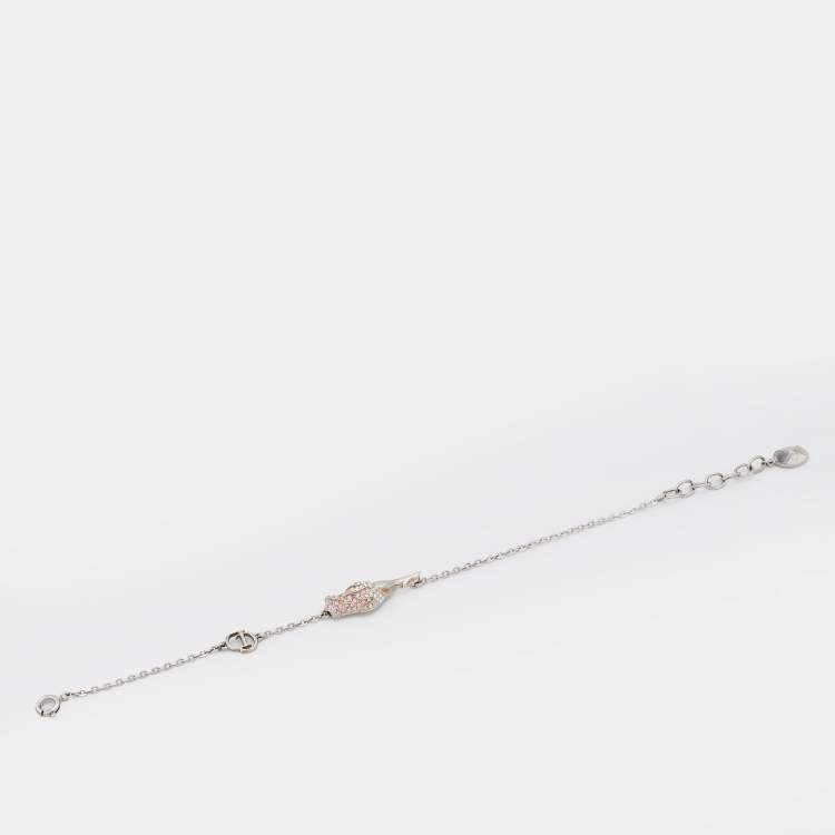 Pre Owned Dior Silver Tone Crystal Studded Rose Chain Necklace