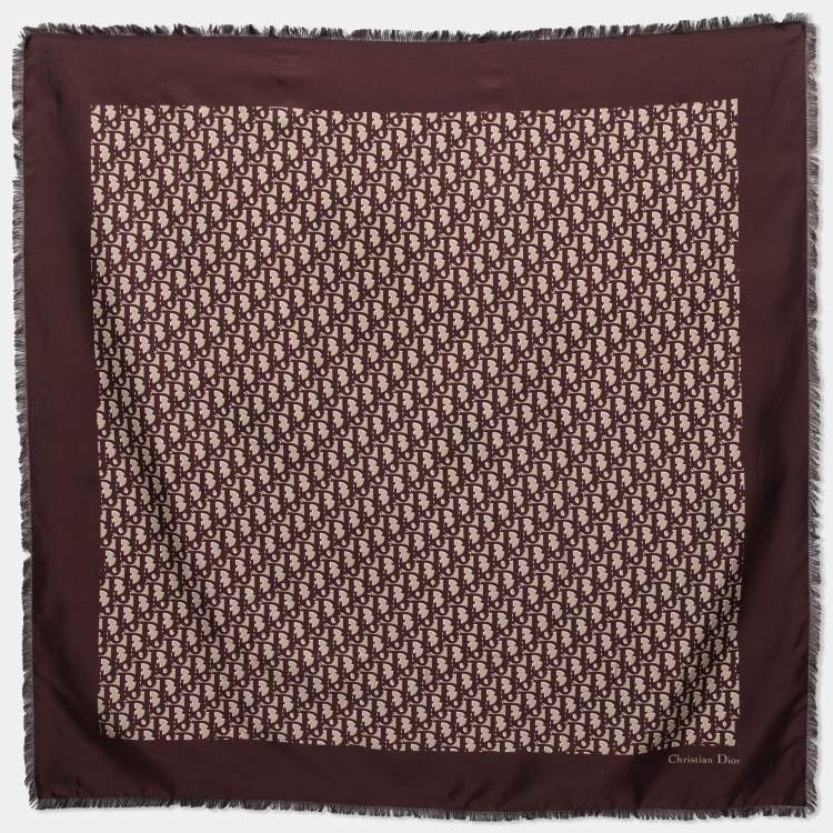 Pre Owned Dior Burgundy Oblique Silk Scarf