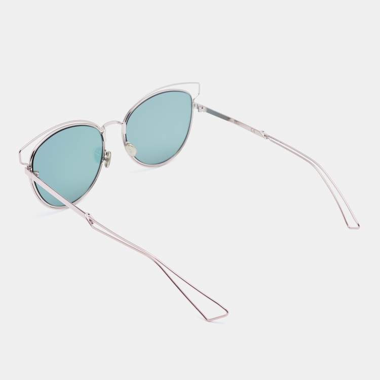 Pre Owned Dior Silver Tone/Green Mirror Sideral 2 Cat-Eye Sunglasses