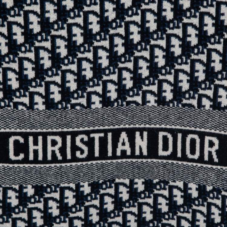 مملوكة مسبقًا Dior Navy Blue Oblique Pattern Wool & Cashmere Scarf
