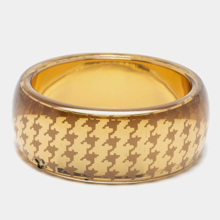 Pre Owned Dior Gold Tone Houndstooth Resin Bangle Bracelet