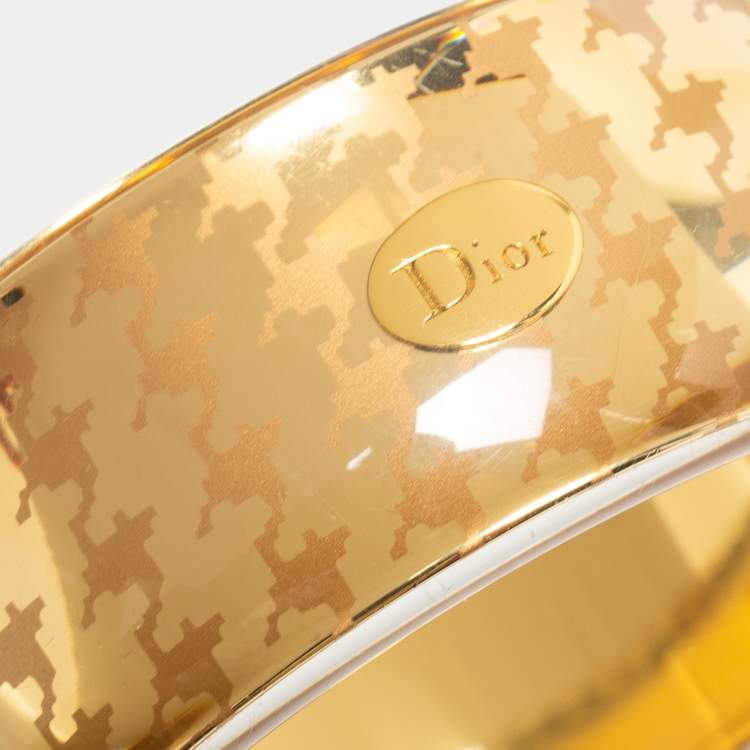 Pre Owned Dior Gold Tone Houndstooth Resin Bangle Bracelet