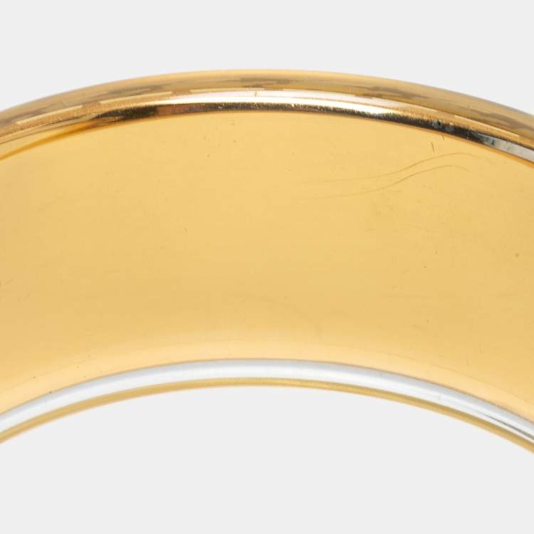 Pre Owned Dior Gold Tone Houndstooth Resin Bangle Bracelet