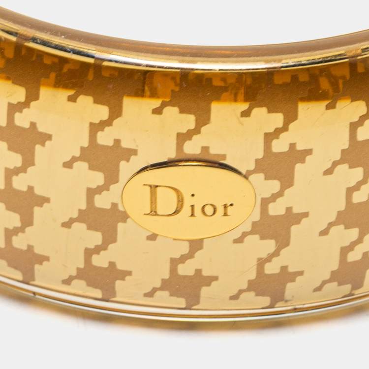 Pre Owned Dior Gold Tone Houndstooth Resin Bangle Bracelet