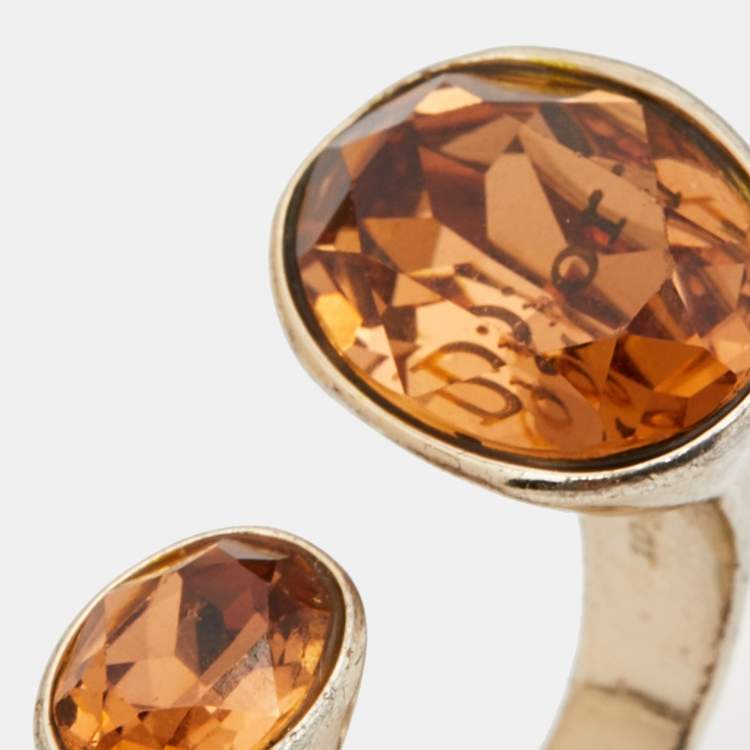 Pre Owned Dior Crystal Gold Tone Open Ring Size 50.5
