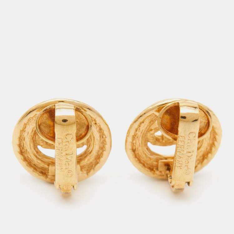 Pre Owned Dior Vintage Gold Tone CD Logo Clip On Earrings