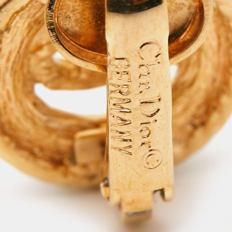 Pre Owned Dior Vintage Gold Tone CD Logo Clip On Earrings